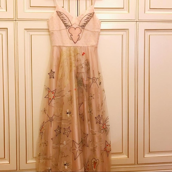 Prom maxi sleeves tulle lace dress with lots of embellishments and embroideries. - Picture 3 of 5